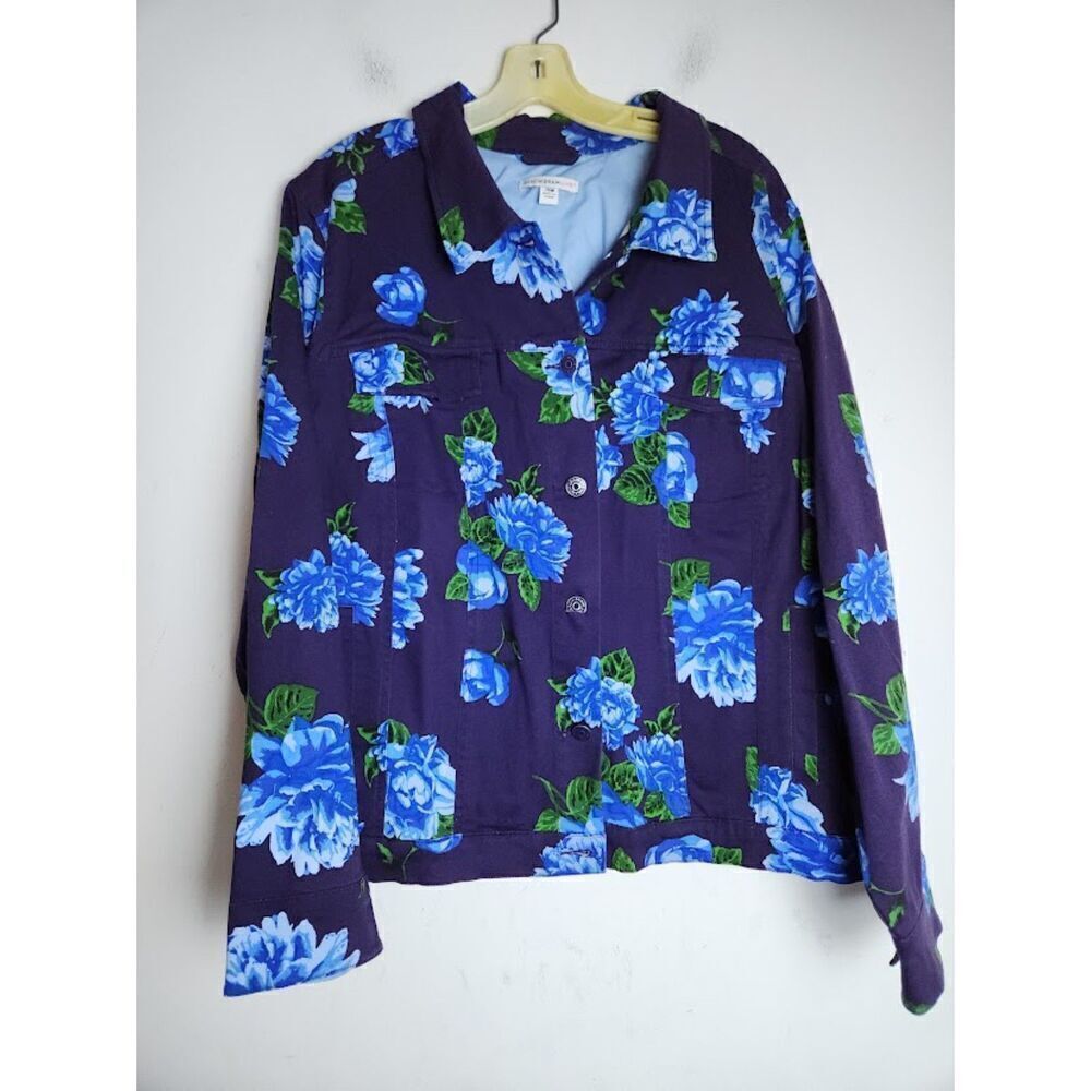 Isaac Mizrahi Live Women Purple w/Multicolor Floral Button Down Jacket size 26W